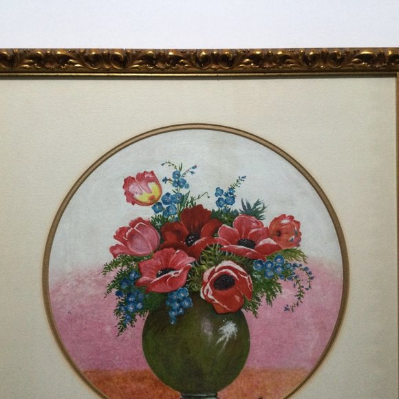 1969 Original painting still life vase and flowers beautiful frame artist L.A.F - Picture 2 of 5